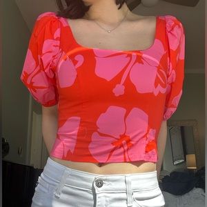 NEVER WORN STAUD Papaya & Hibiscus Top